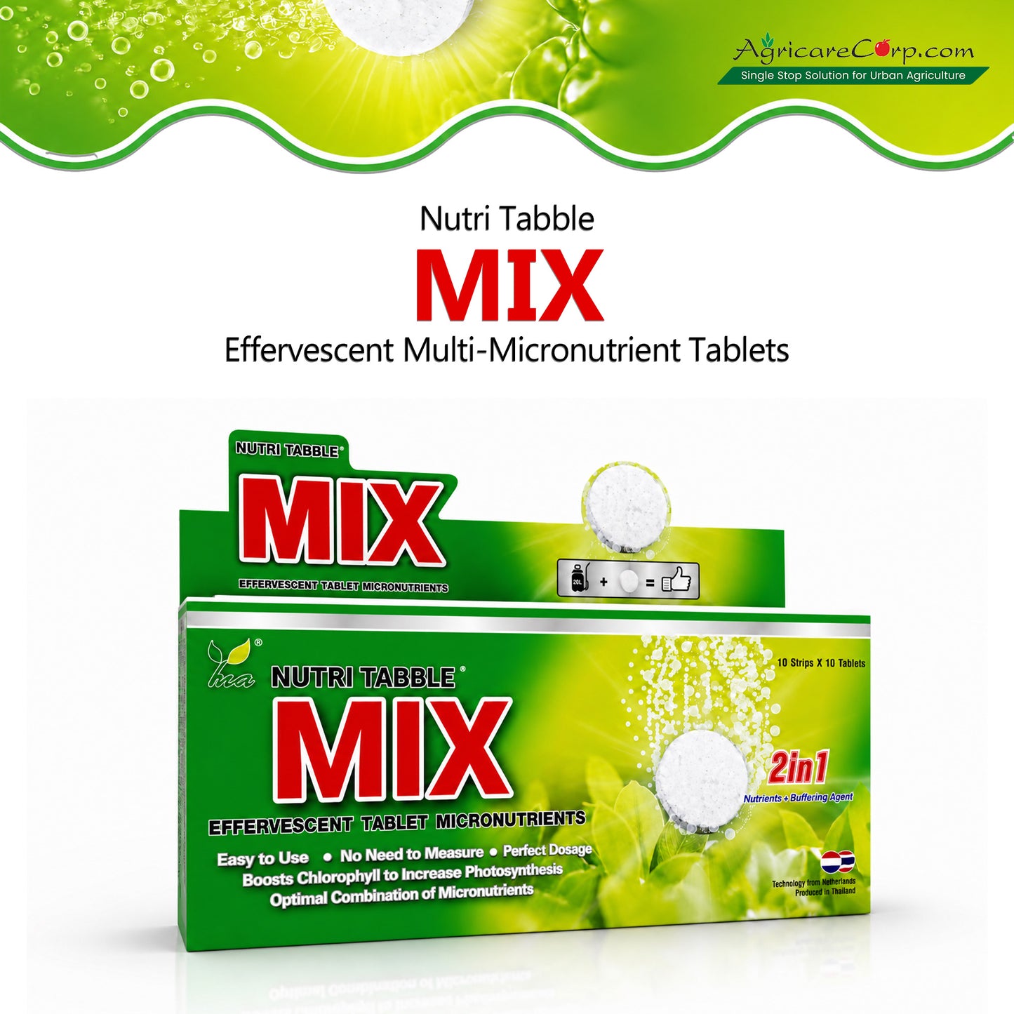 Nutri Tabble MIX effervescent multi-micronutrient tablets with 2 in 1 nutrients and buffering agent.