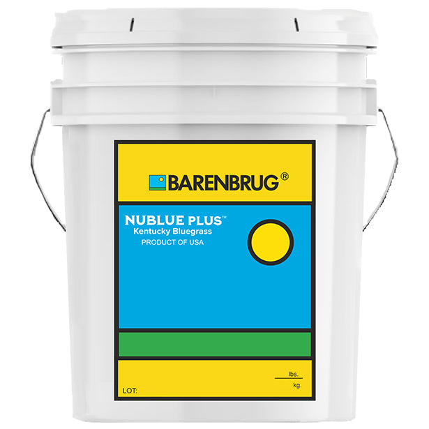 White bucket with Barenbrug Nublue Plus label on a white background