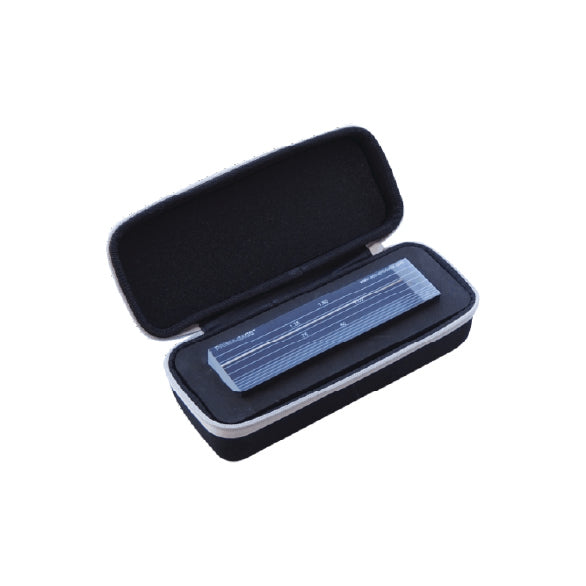 Right-angle Prism-Gage measuring actual mower cut height on turf in box