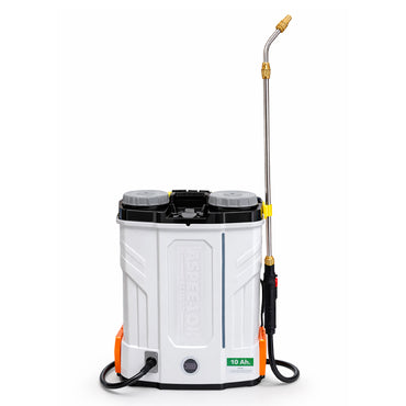 ASPEE-LOK Premium lithium battery agricultural sprayer with 20-liter tank, lance, and digital battery indicator for crop spraying.