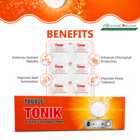 Benefits of Nutri Tabble TONIK Effervescent Tablets including enhanced nutrient mobility, improved seed germination, increased chlorophyll production and better plant stress tolerance