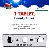 Agricare Nutri Tabble Zinc dosage guide showing 1 tablet dissolved in 20 litres of water.