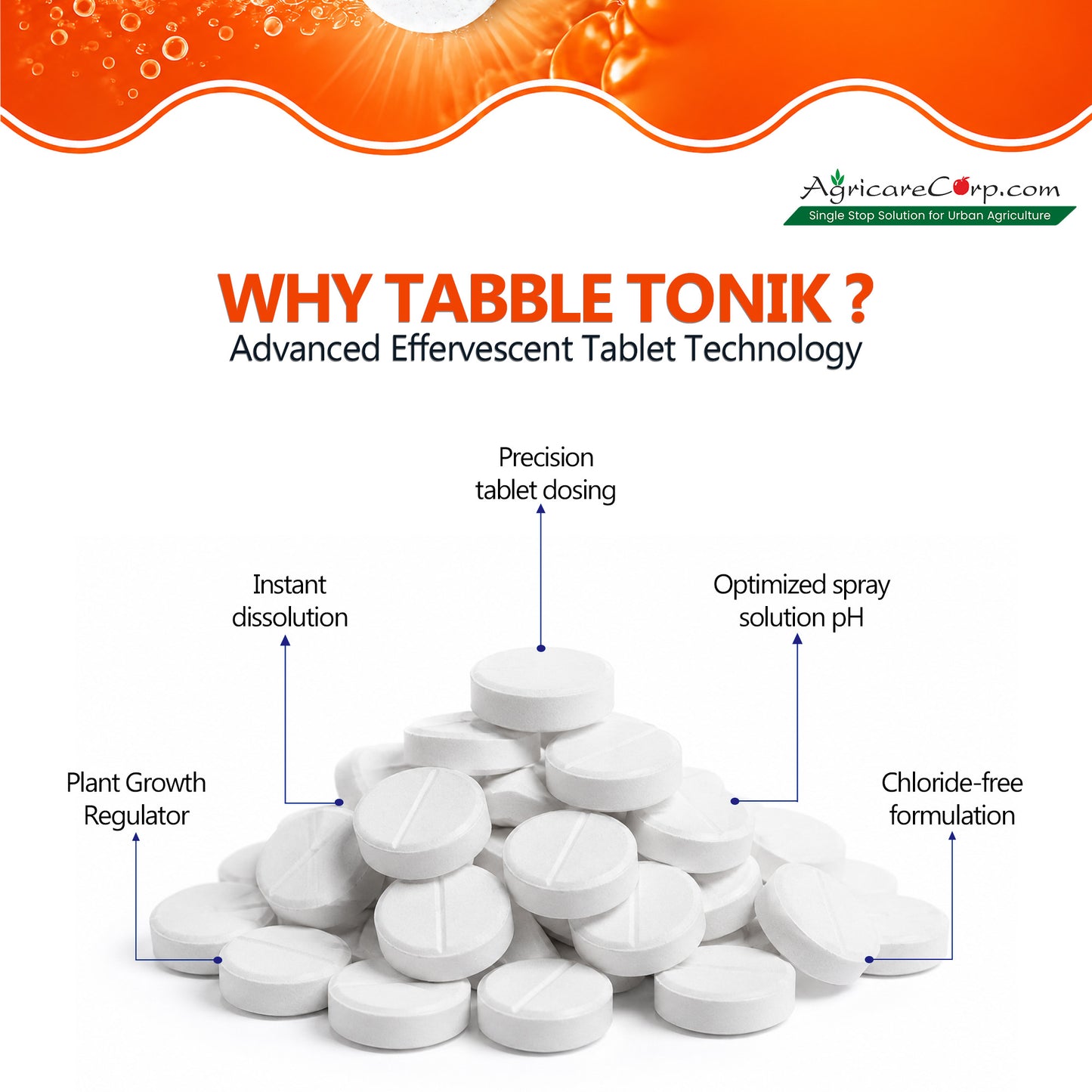 Why choose Nutri Tabble TONIK advanced effervescent tablet technology with instant dissolution, precision dosing, optimized spray solution pH and chloride-free formulation
