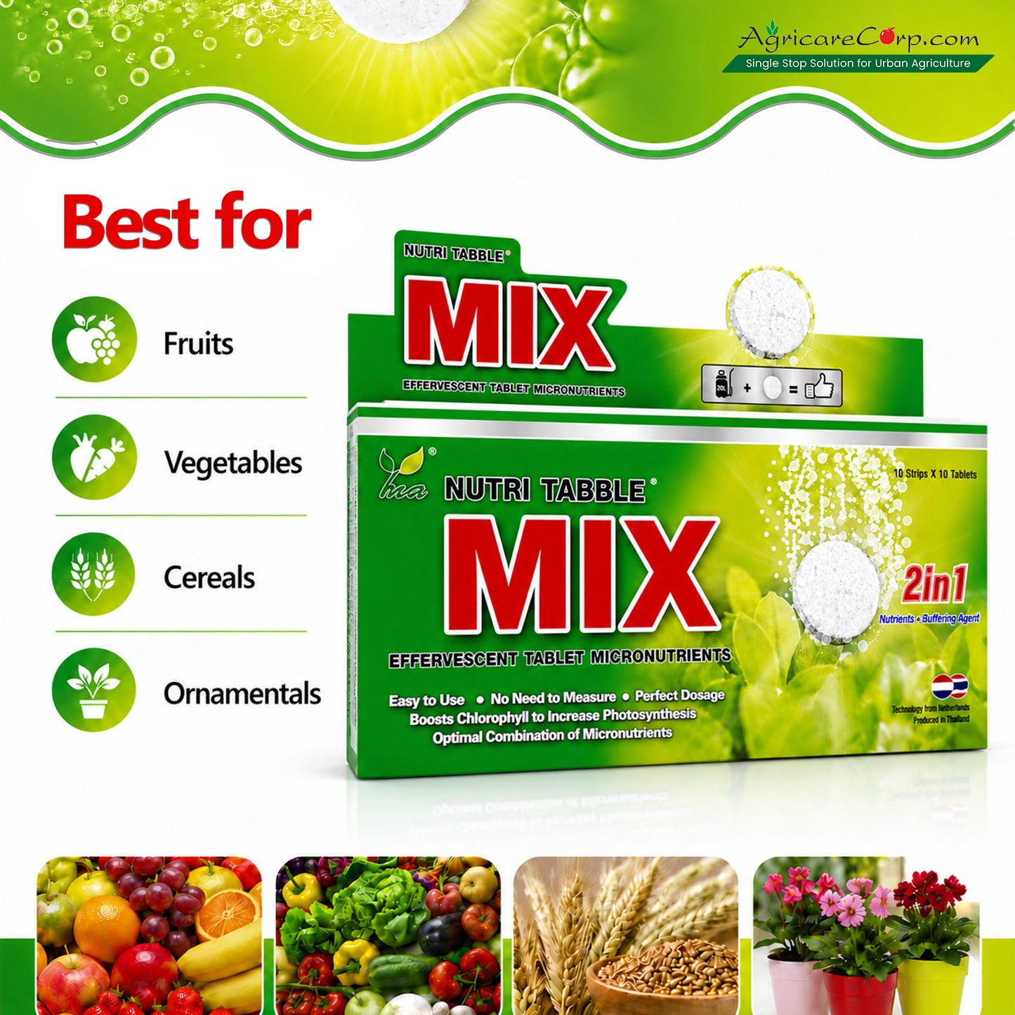 Nutri Tabble MIX effervescent tablet micronutrients suitable for fruits vegetables cereals and ornamental plants.