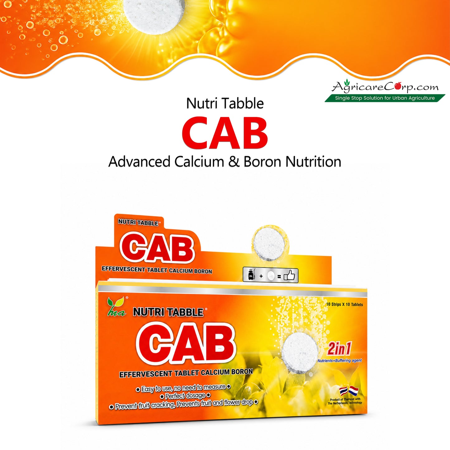 Nutri Tabble CAB advanced effervescent tablet technology with instant dissolution precision tablet dosing optimized spray solution pH and chloride-free formulation.