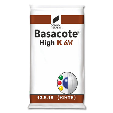 Basacote High K 6M Controlled Release Fertilizer 250g Pack for Ornamental Plants and Nurseries showing NPK 13-5-18 plus Trace Elements