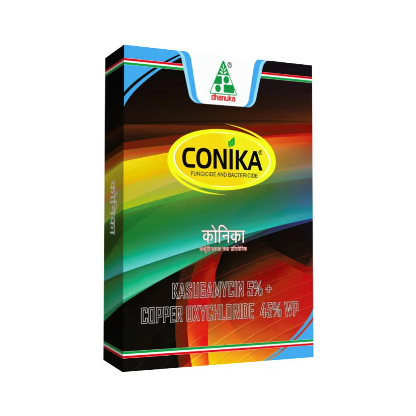 Conika Kasugamycin 5% + Copper Oxychloride 45% WP fungicide and bactericide for grapes rice and pomegranate.