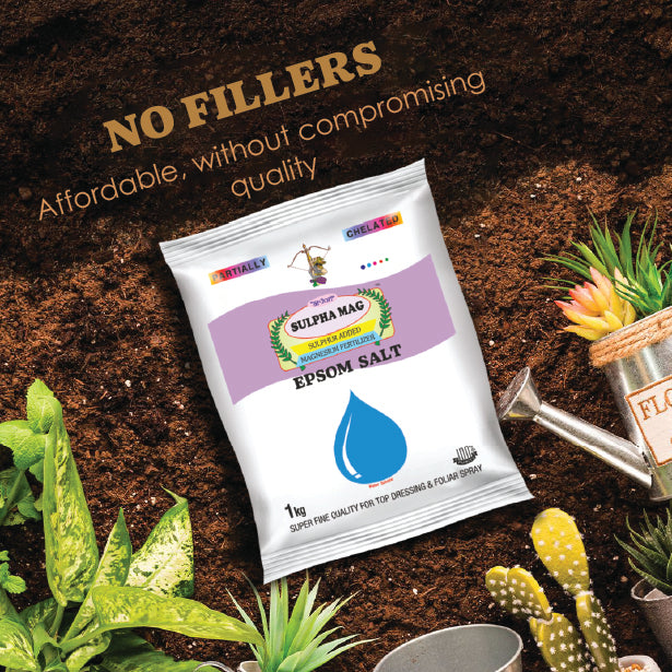 High quality epsom salt with no fillers for plants displayed on soil background.