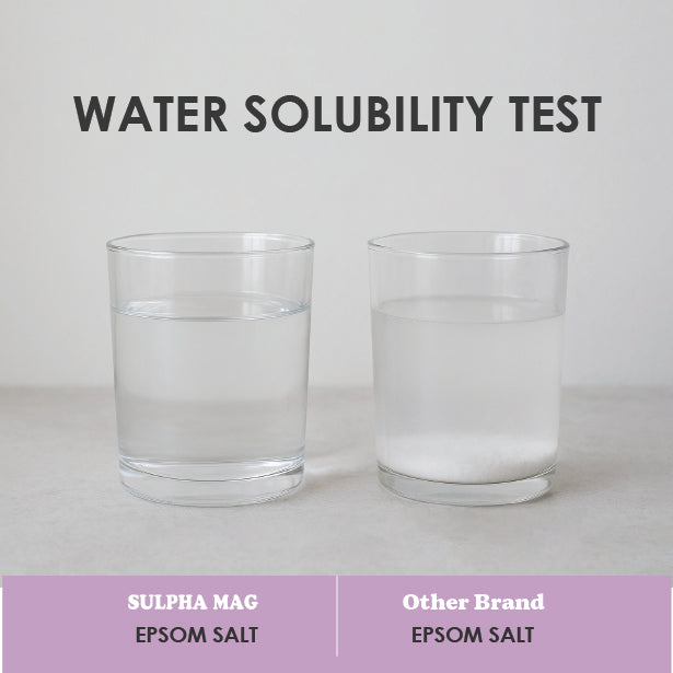 Clear comparison of epsom salt dissolving in water versus other brand for purity test.