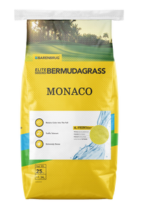 Monaco Elite Seeded Bermudagrass close-up showing 25Lbs Bag