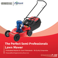 Greenman P-18E semi-professional electric lawn mower with heavy-duty cutting deck and grass collector