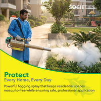 Thermal fogging machine in residential society for mosquito control, safe and professional fogging in home surroundings