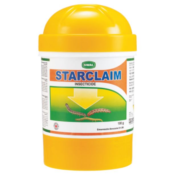 Starclaim Insecticide Emamectin Benzoate 5% SG for effective control of bollworms, fruit borers, thrips and mites in multiple crops.