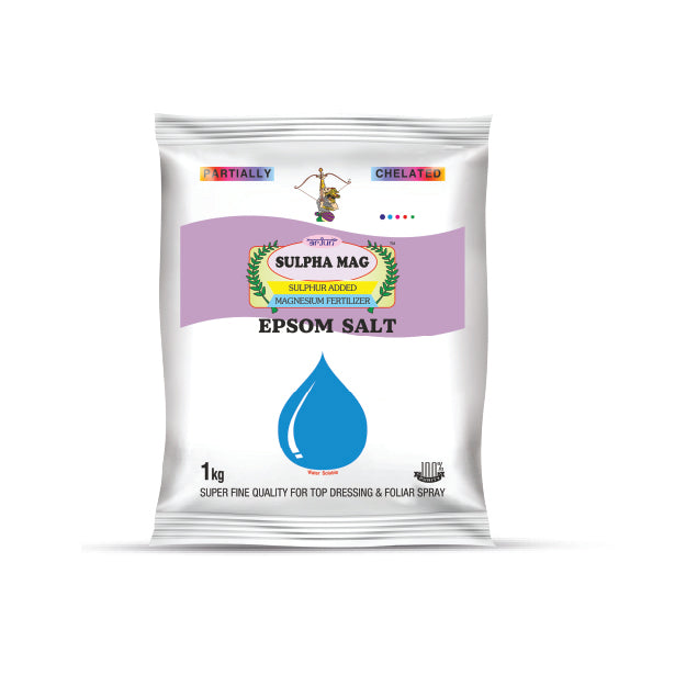 Front view of Sulpha Mag epsom salt pouch showing sulphur added magnesium fertilizer.