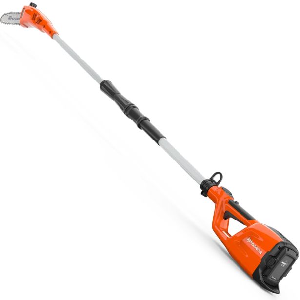 Husqvarna 120iTK4 cordless pole saw kit with BLi-X 36V battery, 10-inch guide bar, 40-B70 battery and 40-C80 charger.