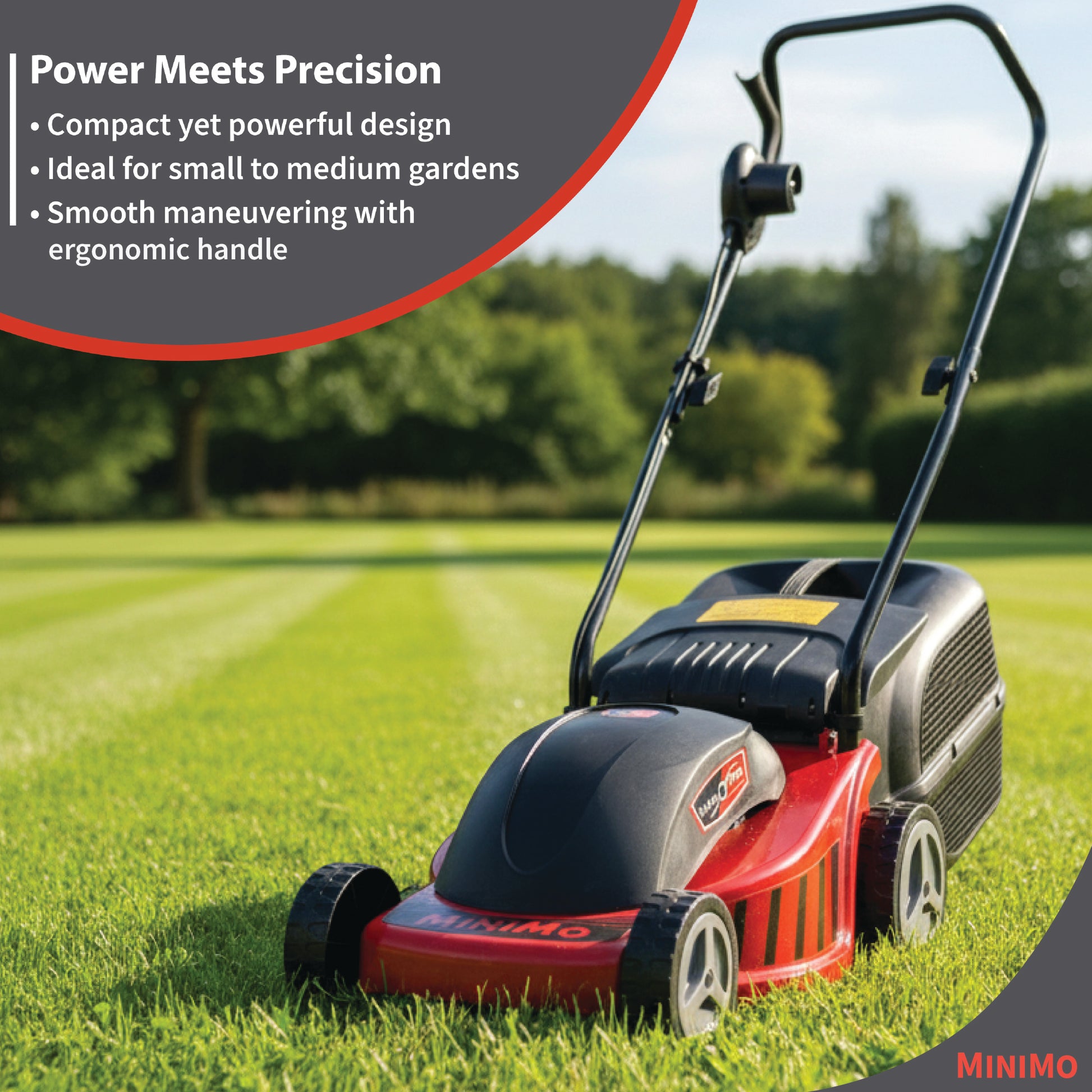 Lawn Star Minimo lawn mower on garden lawn highlighting compact and powerful design