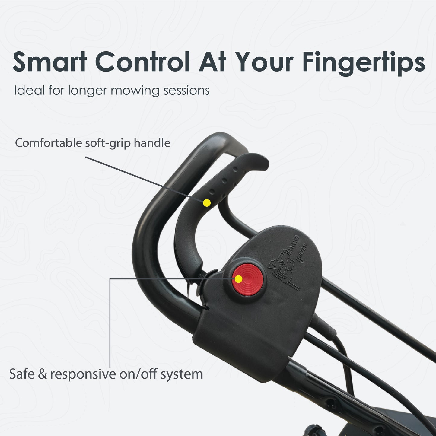 Lawn Star Minimo mower handle with soft-grip design and responsive on-off control system