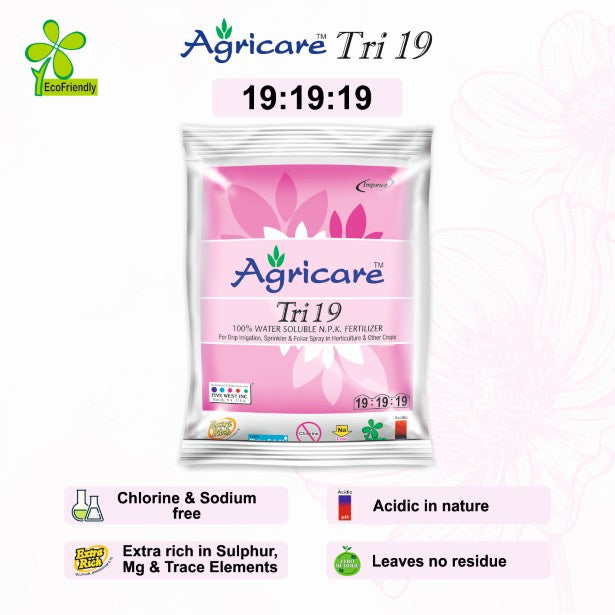 Tri 19 fertilizer crystalline powder packaging with label