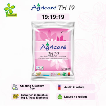 Tri 19 fertilizer crystalline powder packaging with label